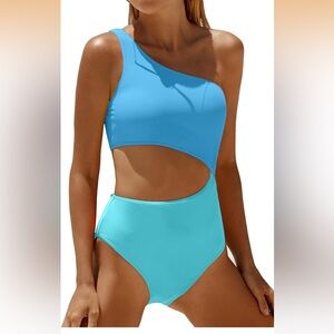 Yonique One Piece One Shoulder Swimsuit Cutout Swimwear Monokini  S/276